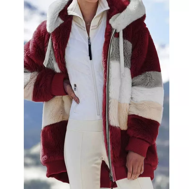 Chaqueta de plumón con capucha para mujer, abrigo de Cachemira con cremallera y costuras a cuadros, 2024