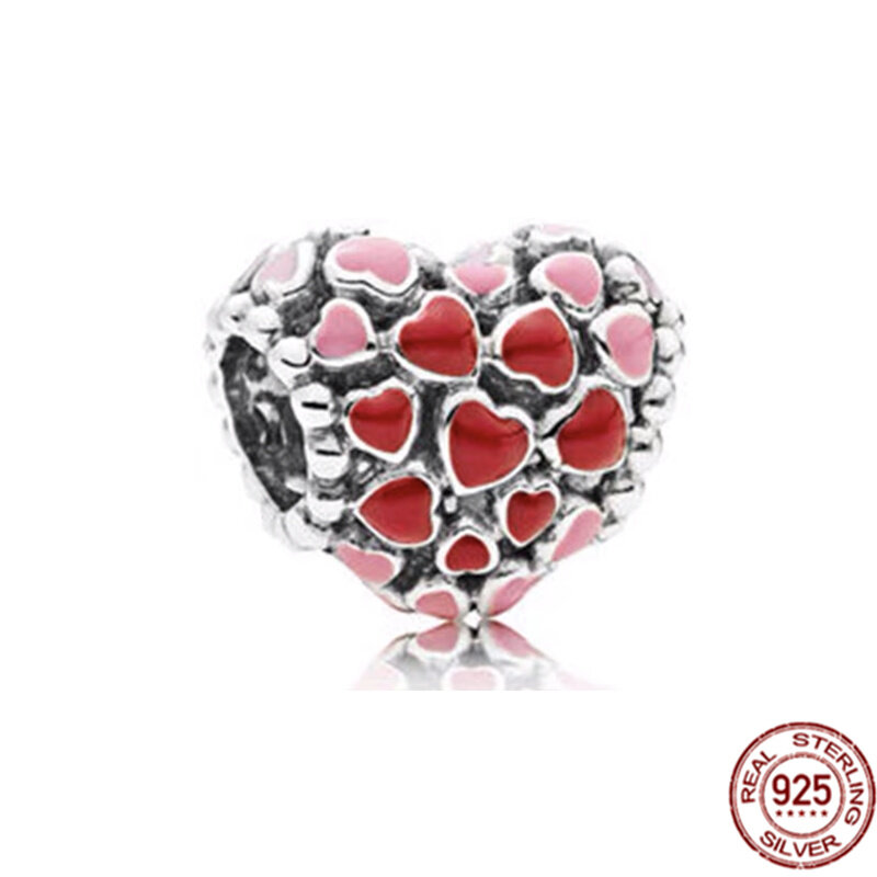 Venda quente ajuste original pandora pulseira colar coração zebra & coração vermelho charme contas 925 prata esterlina diy feminino jóias presente