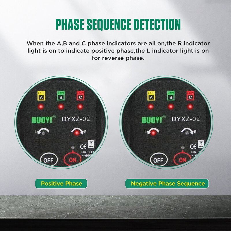 DUOYI DYXZ-02 Spannung Anzeige Tester/Nicht-Kontaktieren Phase Sequenz Detektor Anzeige Detector Meter Led-anzeige 3 Phase Tester