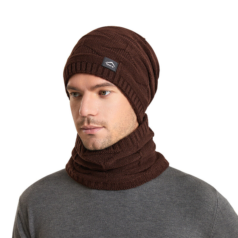 Зимняя шапка, шарф, комплект из двух предметов для женщин и мужчин, вязаная шапка, сохраняющая тепло, бархатная, ветрозащитная, мешковатая шапка, уличный головной убор