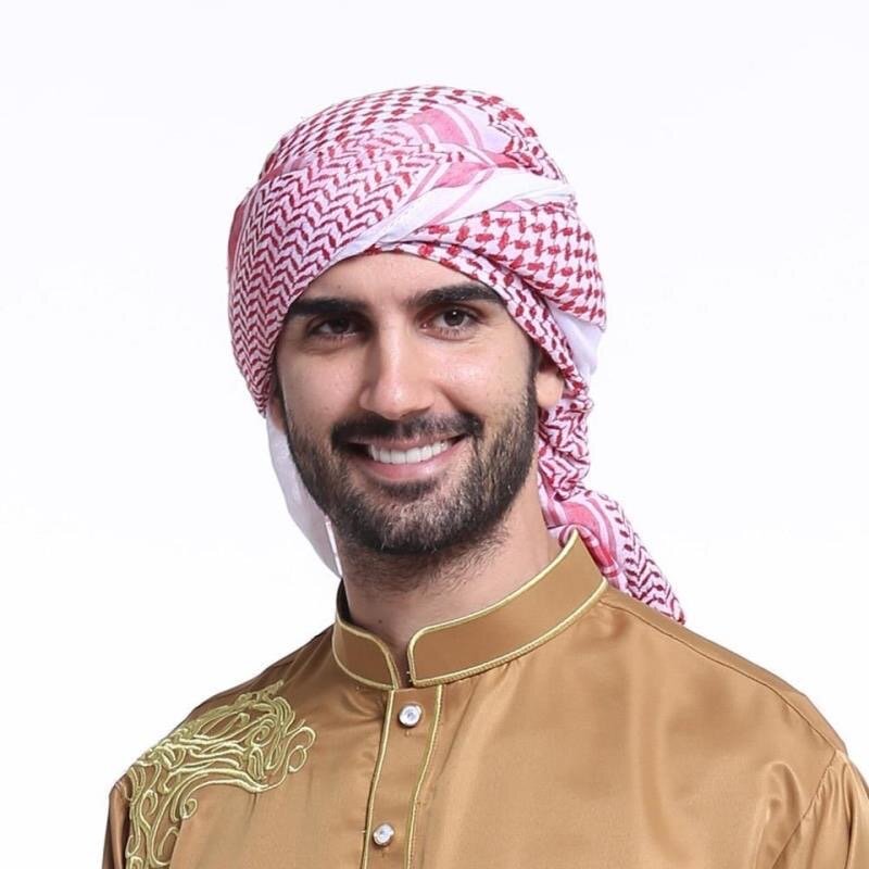 Islamic Man Clothing Saudi Arabic Dubai Traditional Costumes Muslim Accessories Turban Praying Hat Plaid Head Scarf 135*135cm