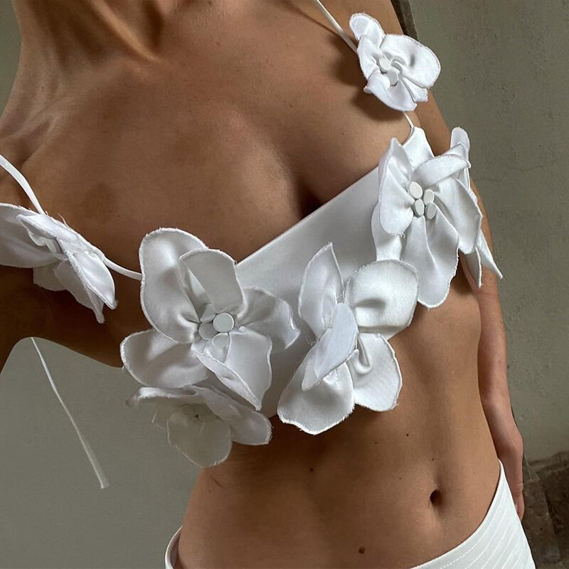 Débardeur tubulaire blanc à fleurs pour femmes, corset, vêtements d'été, sexy, élégant, fête