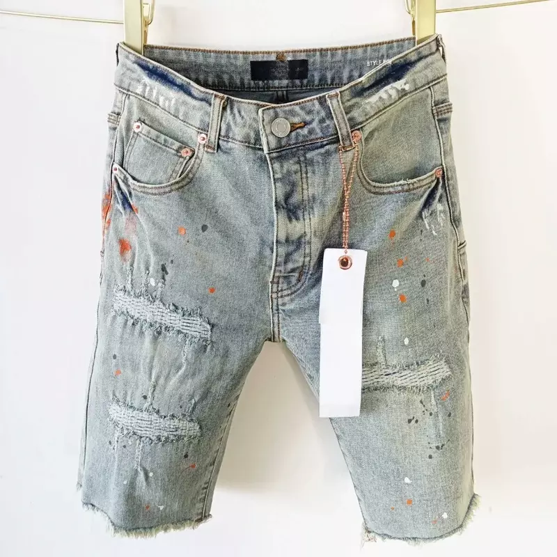 Jeans di marca ROCA viola di alta qualità con bordi a sbavatura vintage pantaloncini di jeans lavati per uomo riparazione pantaloni di jeans Skinny a basso sollevamento