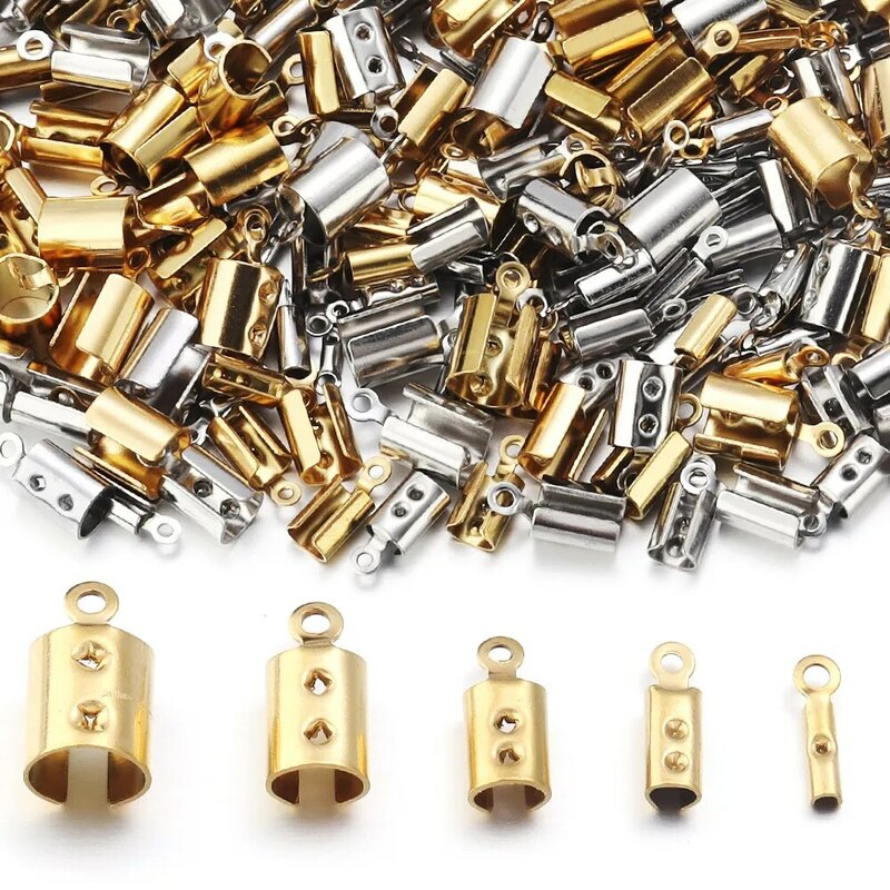 High Quality Stainless Steel Crimp End Beads Caps Leather Cord Clip Tip Fold Crimp Bead Bracelet Connectors For Jewelry Making