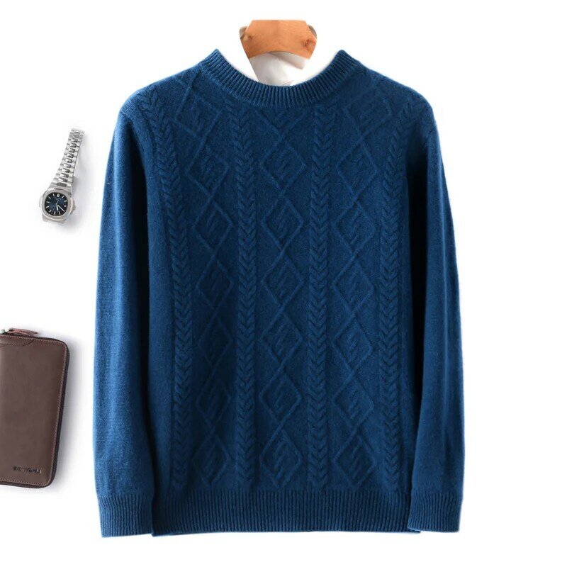 Autumn/Winter New Men's 100% Pure Wool clothing Round Neck Solid Color Pullover Versatile Breathable Sweater
