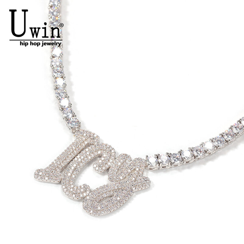 Uwin Custom Double Layer Letters Pendant Name Necklace Brush Welding Tennis Chain Iced OutPersonalised Gift Drop Shipping