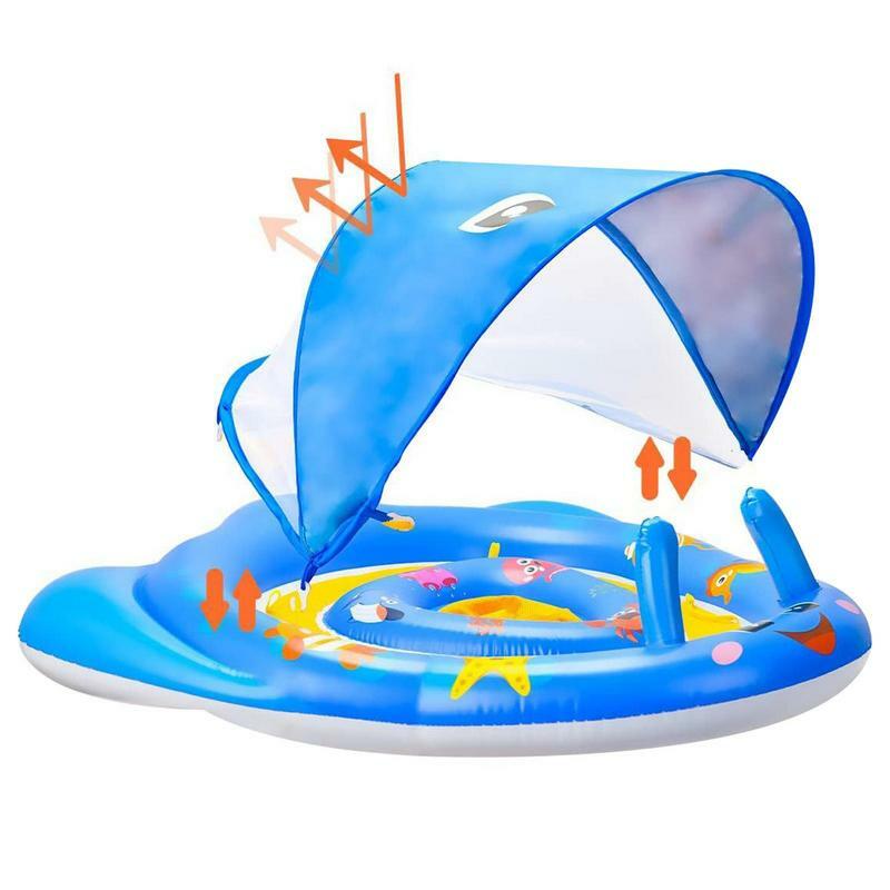 Flotador de piscina para niños pequeños, flotador de natación inflable con toldo de bloque solar extraíble, seguros para niños flotadores de Entrenamiento de natación, Playa