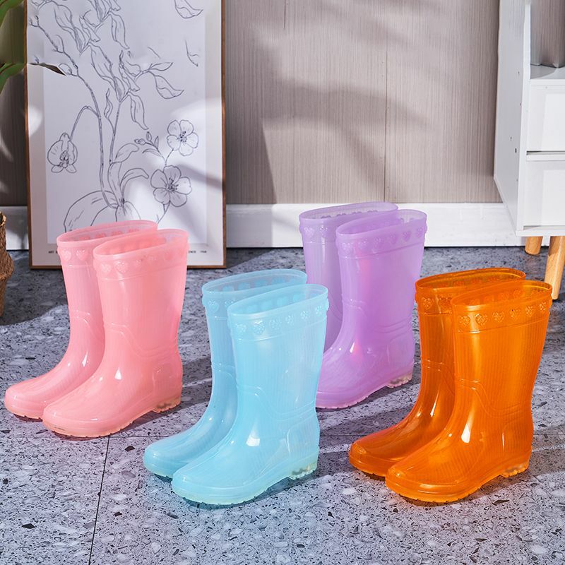 Nuove donne stivali da pioggia in PVC a metà polpaccio stivali da pioggia Slip-on in cristallo impermeabile scarpe da acqua donna stivali da pioggia stivali da giardino all'aperto
