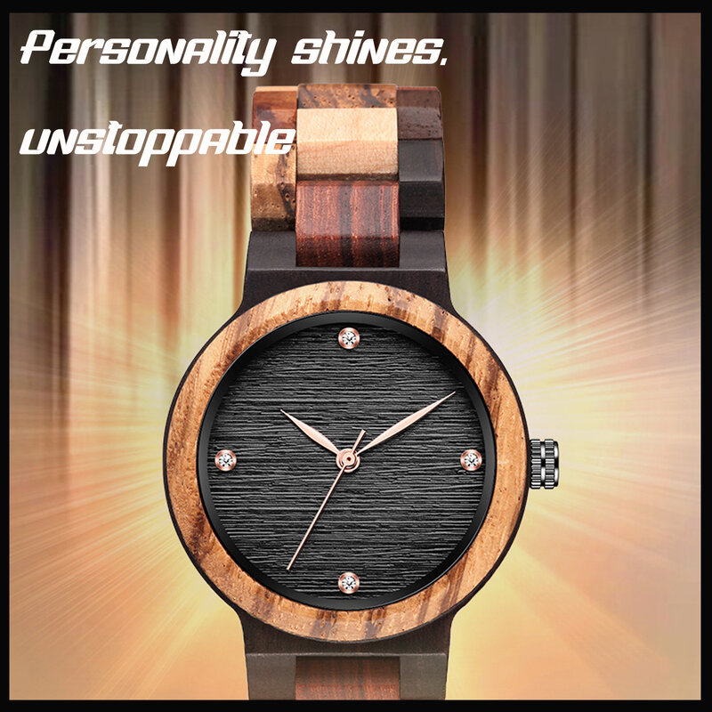 Drewniane zegarki kwarcowe damskie, prosty zegarek wielofunkcyjny z inkrustowanym diamentem, najlepszy prezent dla kobiet na rocznicę