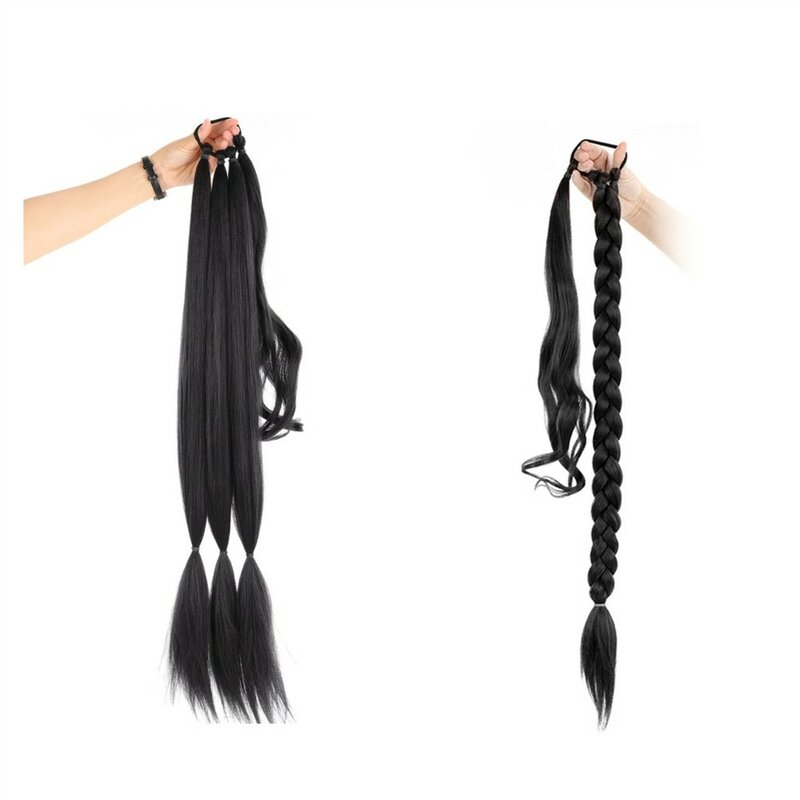 Extensiones de cabello de cola de caballo trenzada larga de 32 ", piezas de cabello con cordón, Clip de cola de caballo trenzada
