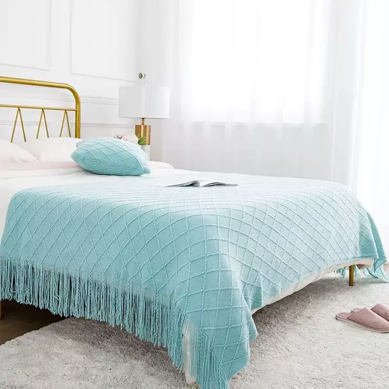 Однотонное клетчатое прикроватное полотенце, одеяло из жаккардовой ткани для кровати, покрывало в европейском стиле с хлопковой нитью для дивана