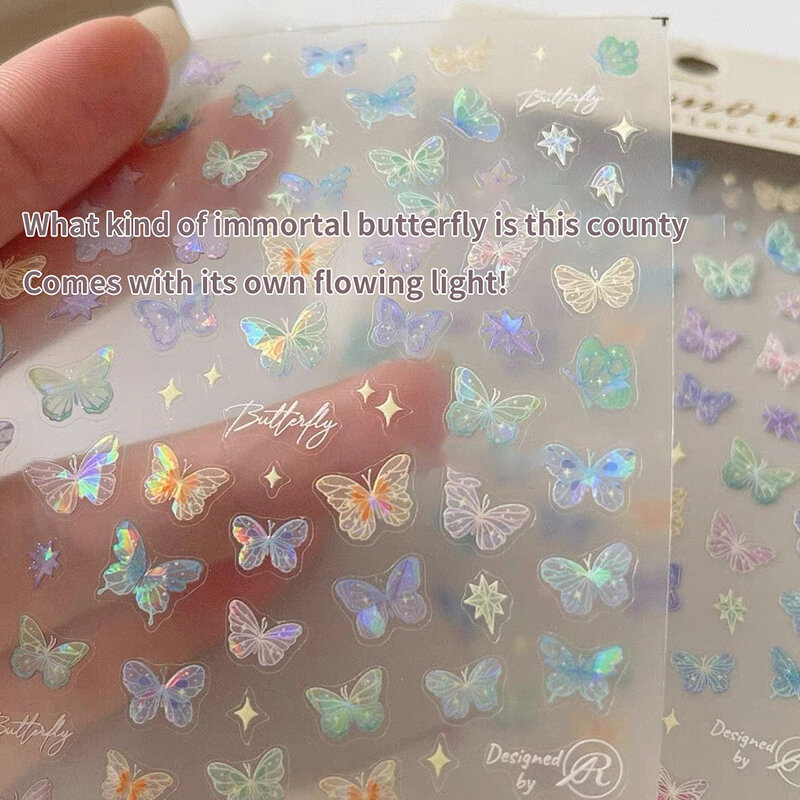 1PCFashion Delicate Butterfly Wing Streamer Laser Stickers Advanced Embossed Nail Art Stickers Colorful Butterfly Fairy Stickers