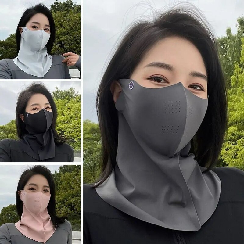 Mascarilla de protección solar UPF50 +, máscara facial de seda de hielo 3D, sombrilla transpirable, bufanda Anti-UV para el cuello al aire libre