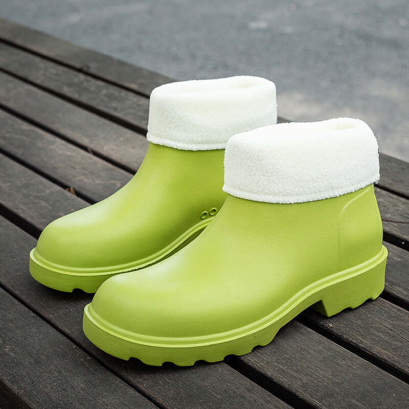 Sepatu bot hujan wanita, sneaker kasual Slip-on datar tahan air untuk kerja 35-40