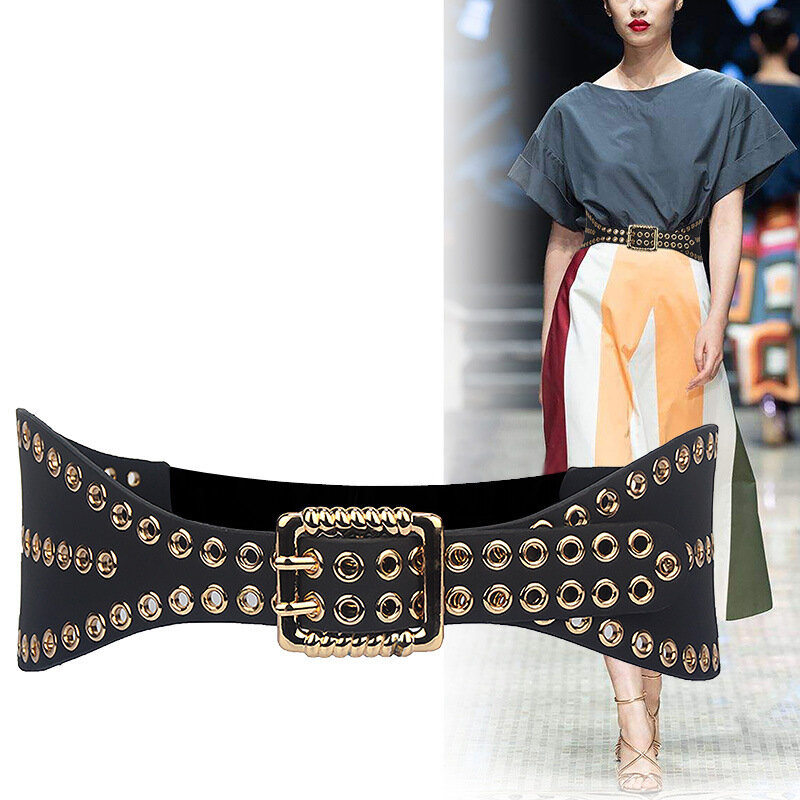 Zly 2022 nova moda banda da cintura feminina metal decoração liga duplo pino fivela vestido de luxo casaco estilo casual couro do plutônio cinto