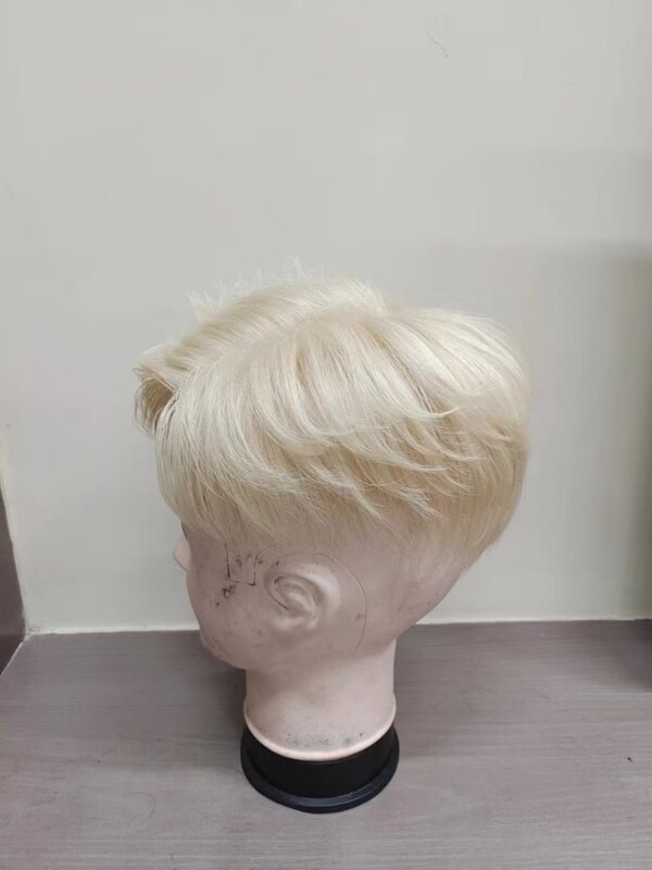 #613 Ash Blonde Eropa rambut manusia PU Topper simpul tunggal dasar silikon pria Toupee injeksi kulit kepala atas dibuat sesuai pesanan ukuran