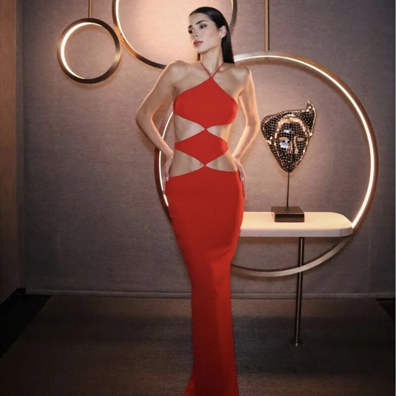 Laura Kors-Vestido corto rojo con espalda descubierta para mujer, minivestido Sexy ajustado con cuello Halter, vestido elegante para fiesta y Club nocturno, novedad de 2024