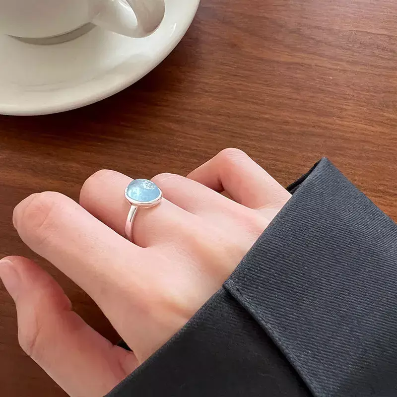 Cincin perak murni 925 cincin kristal biru serbaguna perhiasan cincin pernikahan pertunangan indah