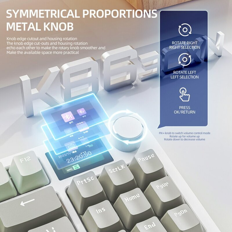 K86 لوحة مفاتيح ميكانيكية لاسلكية قابلة للتبديل السريع بلوتوث/g مع شاشة عرض وزر دوار الصوت للألعاب والعمل