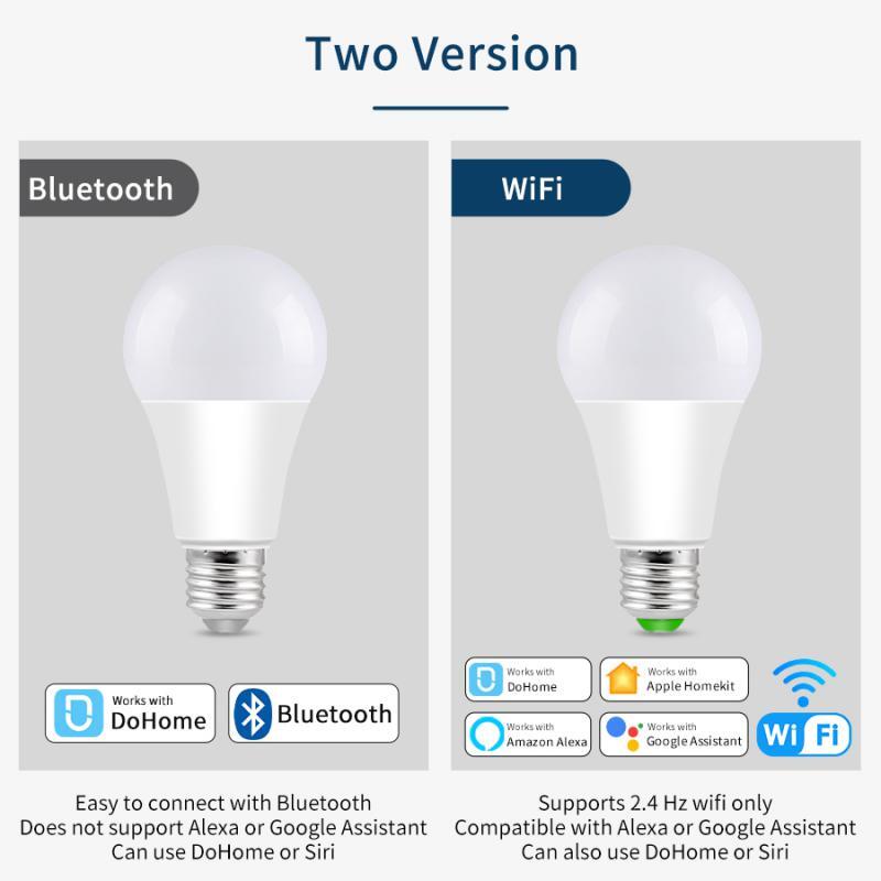 Lampu LED Wifi cerdas untuk Xiaomi, lampu bohlam LED rumahan, Wifi cerdas, lampu cerdas E27, multi warna, bohlam LED bisa diredupkan, kontrol Siri, Google Home