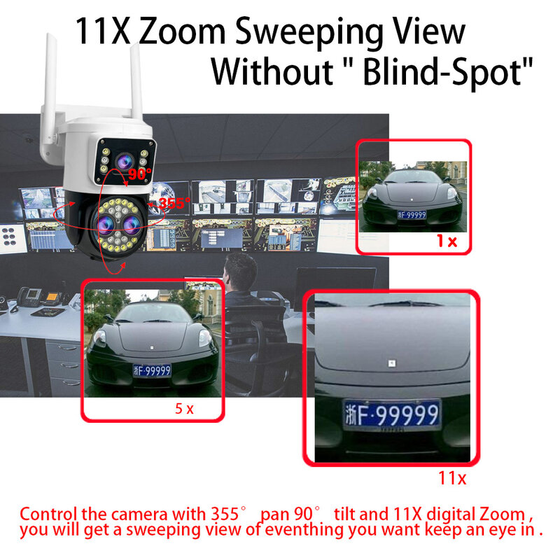 Cámara PTZ con Wifi y pantalla Dual de 12MP, videocámara con Zoom Digital 11X, visión nocturna a Color, protección de seguridad al aire libre, 4K, CCTV, IP, audio bidireccional
