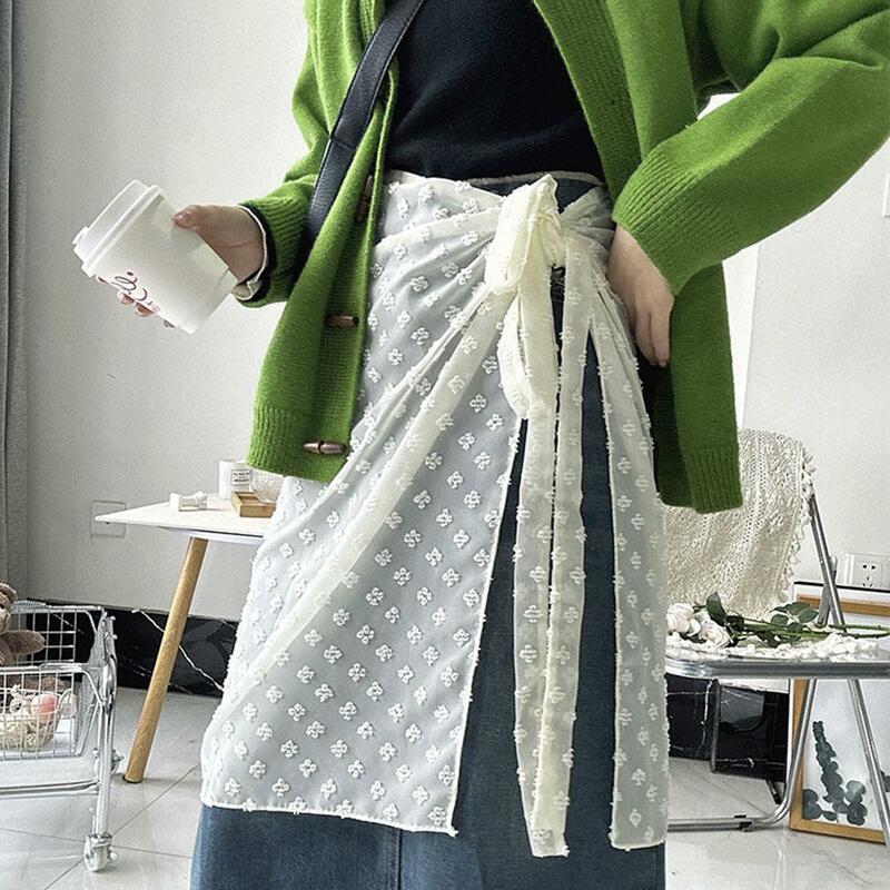 Rok bergaris putih lubang tali rok renda bunga celemek tirai belakang aksesori pakaian Dropshipping Wanita Korea U5h6