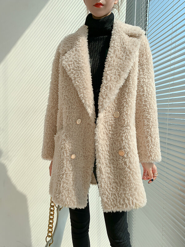 2023 inverno donna nuove giacche tosatura di pecora femminile genuino lana di agnello cappotti di pelliccia signore doppio petto cappotti caldi O565