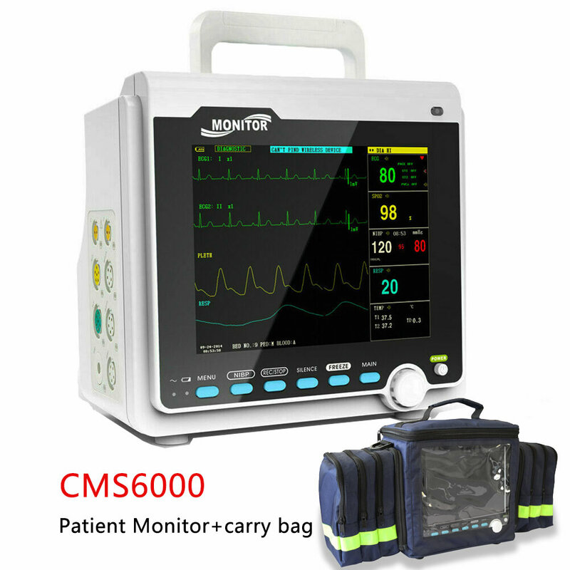 CONTEC 6 parameter Monitor pasien ECG RESP SpO2 PR NIBP mesin Madical ICU CCU Monitor tanda Vital dengan tas portabel CMS6000