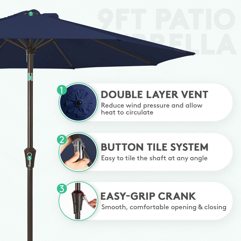 9FT Outdoor Patio Umbrella Outdoor Table Umbrella, Market Umbrella 8 Sturdy Ribs UV Protection Waterproof for Garden,Navy Blue