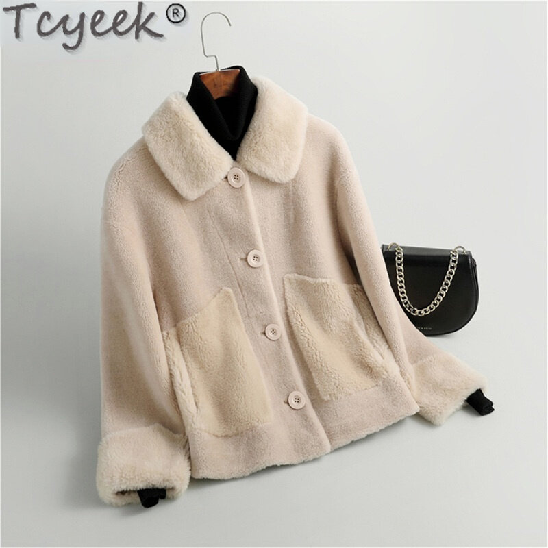 ผู้หญิงเสื้อขนสัตว์สั้นจริงฤดูใบไม้ร่วงฤดูหนาว2023 Elegant แกะ Shearling Coat หญิงเกาหลีสไตล์ Casaco Feminino Gxy637