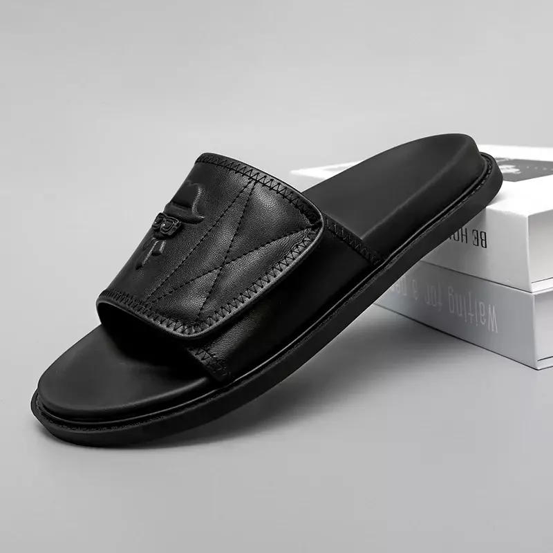 Sandalias de piel de vaca de primera capa para hombre, zapatillas manuales de cuero, cómodas, antideslizantes