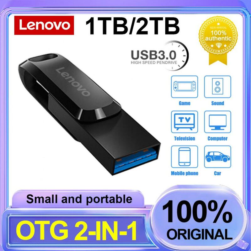 Lenovo 2TB Rotate Usb 3.0 Flash OTG Drive Pen Drive 2 In 1 USB-c Usb Flash Drives Usb3.0 Usb Memory Pendrive For Phone &Notebook