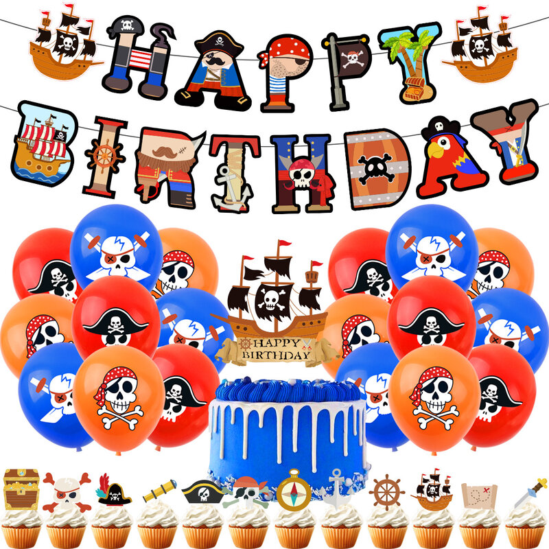 Anime Piraat Gelukkige Verjaardag Acryl Cake Topper Party Decoratie Cake Decor Vlag Baby Shower Bakken Diy Benodigdheden Kids Cadeau