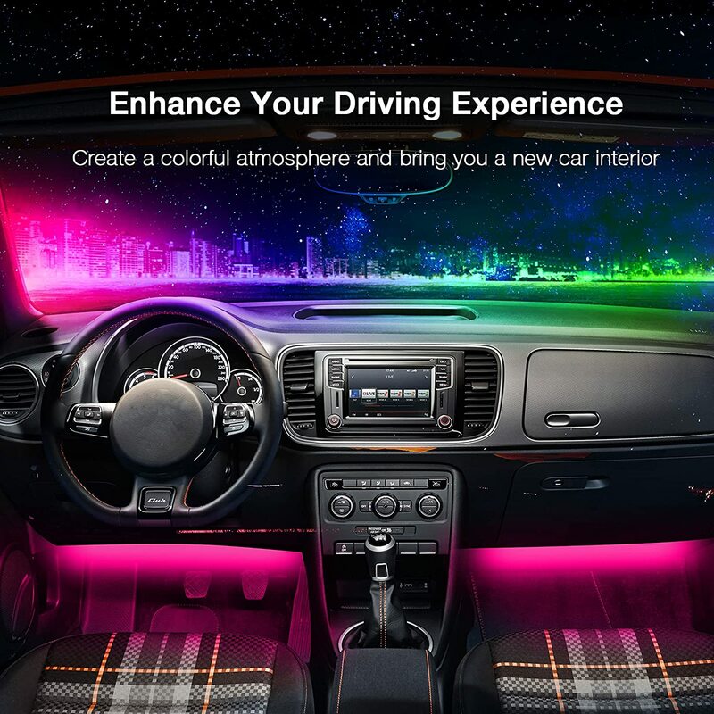 Impermeável RGB Smart LED Strip Lights, decoração interior do carro, atmosfera ambiente, controle de aplicativos, acessórios automáticos, 5V, USB