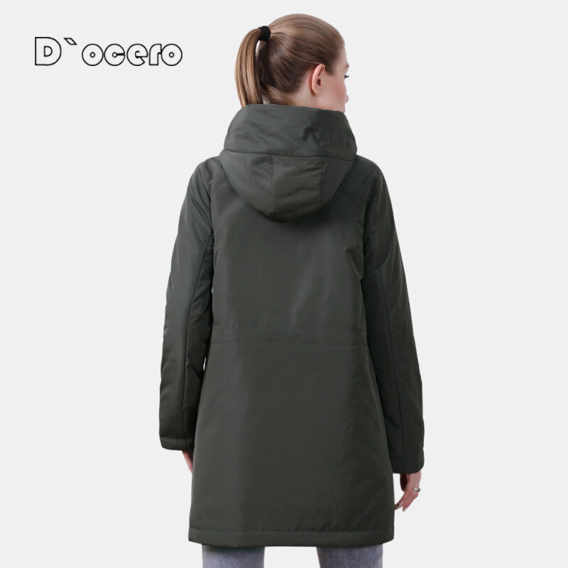 D'ocero-chaqueta cálida de algodón para mujer, abrigo largo acolchado con capucha, parka informal, ropa de moda, Primavera, otoño, 2022