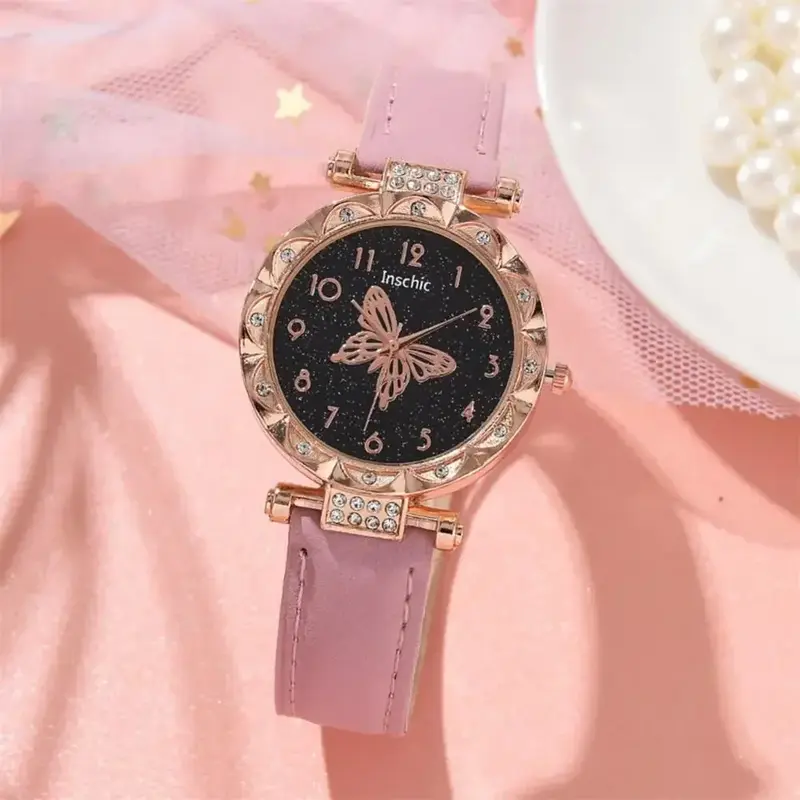 1/2 szt. Damskie zestaw zegarków kwarcowe zegarki kwarcowe luksusowy z kryształkami perłowe zegarki motylkowe zestaw bransoletek bez pudełka