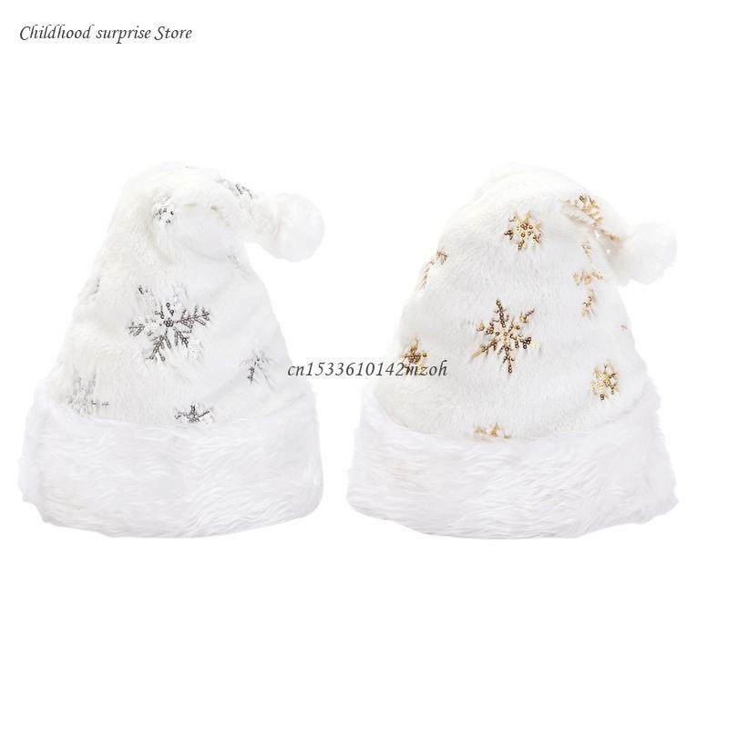 Santa Hat Christmas Plush Hat Soft Cozy White Hat for Hotel Festival Family Gathering Costumes Party Favor Xmas Dropship