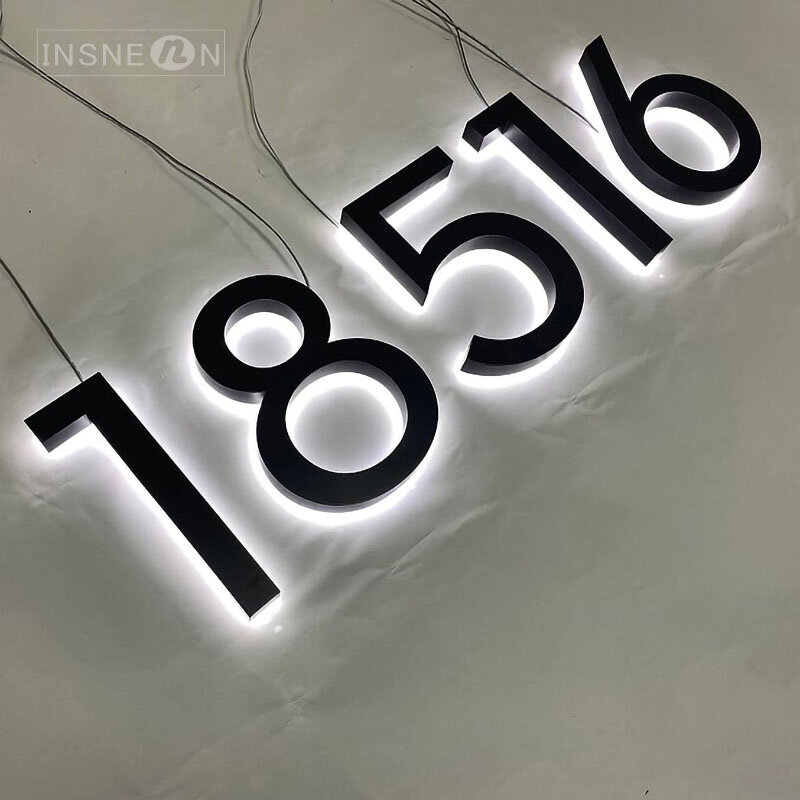 Numéro de maison LED en acier inoxydable, lumière extérieure, étanche, panneau de porte de maison, plaque d'adresse, lettre éclairée en métal
