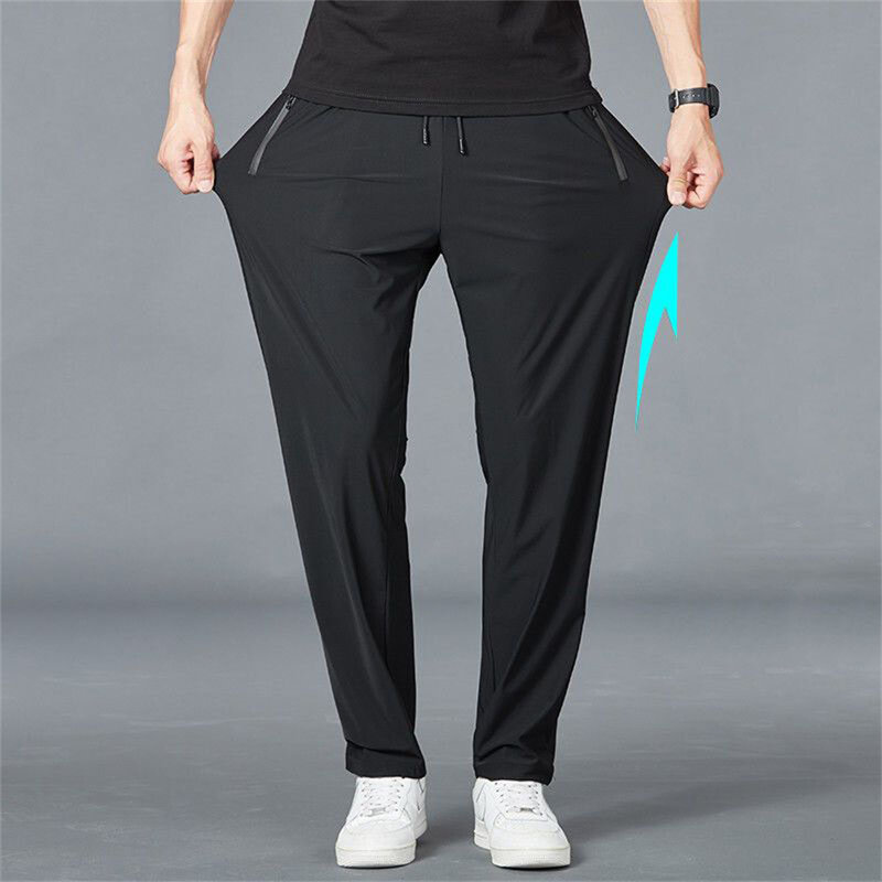Men Summer Thin Ice Silk Pants Loose Style Workwear Casual Quick Dry Sports Pants Long Breathable High Elasticity Mens Joggers