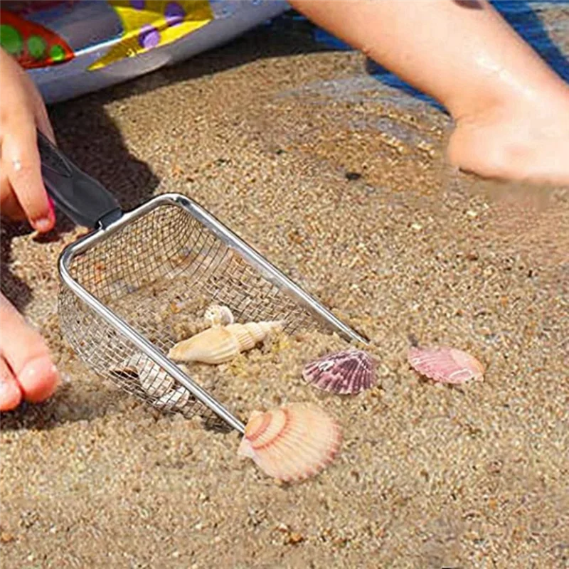 Pá de malha de praia para coleta de concha, crianças filtram areia para colher conchas, Sifter Dipper