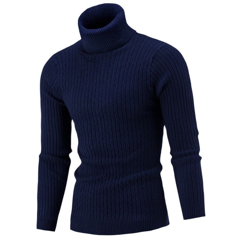 Suéteres de punto para hombre, Jersey cálido de cuello alto, Jersey informal ajustado, Otoño e Invierno
