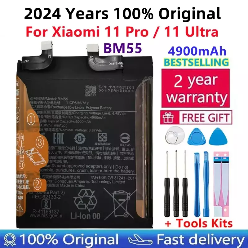 Xiaomi Mi 11 Pro,100% オリジナル,無料ツール,11pro,11pro,11 Ultra,bm55用のBm55バッテリー