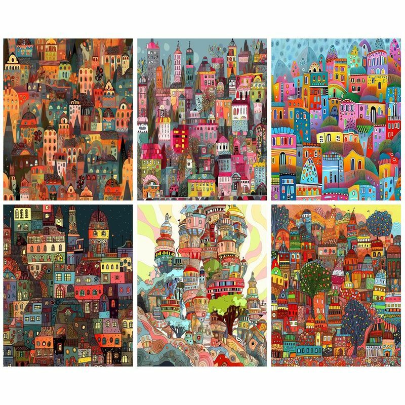 Gatyztory Ölgemälde von Nummer abstrakte Häuser handgemalte Bild-Kits von Nummer Zeichnung auf Leinwand Home Decors DIY Geschenk