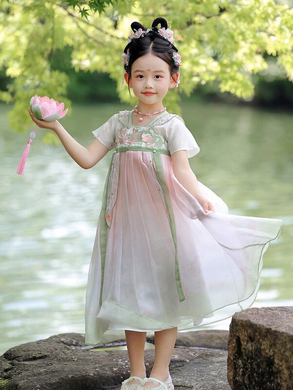 Hanfu-Chaqueta y vestido para niña, vestido bordado antiguo de gama alta, superhada, novedad de verano, 2024