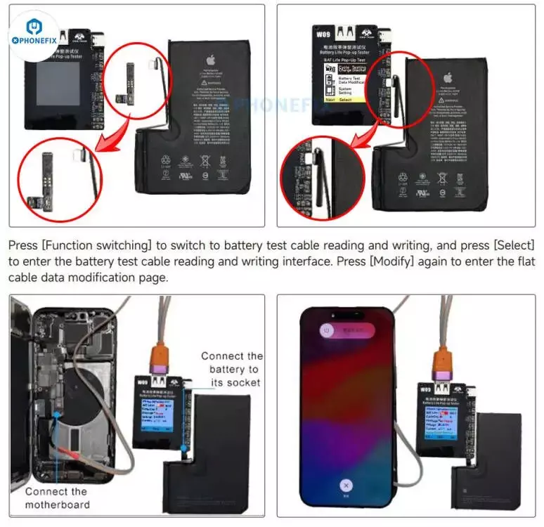 Probador emergente de vida de batería OSS W09 Pro V3, sin Cable de etiqueta para iPhone 11-15PM, reparación de datos de salud emergente, reinicio de eficiencia 100%