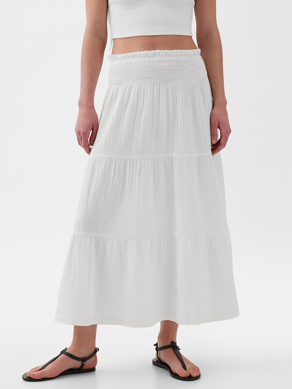 Женская длинная юбка с оборками, однотонная трапециевидная пляжная юбка макси с эластичным поясом и оборками на подоле