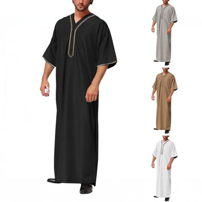 طقم رداء إسلامي رجالي قصير الأكمام ، عباية دبي ، ثوب المملكة العربية السعودية ، عباية باكستانية عربية ، قميص طويل ، دبي ،