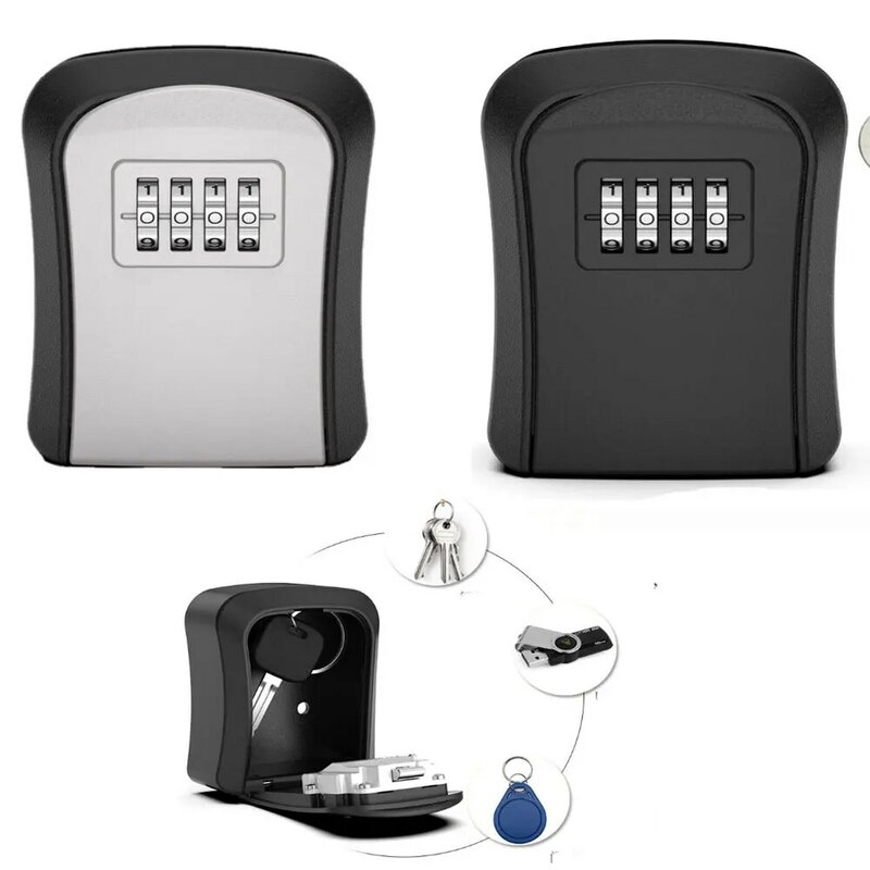 Coffre-fort à clés mural résistant aux intempéries, boîte à clés à combinaison n ° 4, boîte à clés à mot de passe intérieure et extérieure