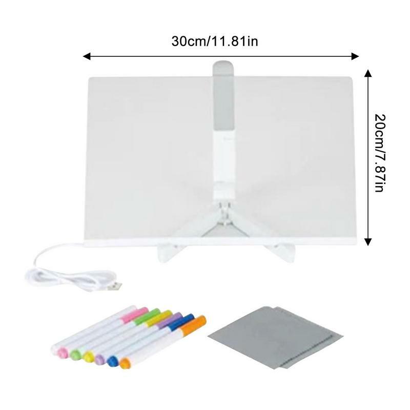 กระดานข้อความอะคริลิคเรืองแสงกระดานวาดภาพอะคริลิคใสกระดานจดบันทึกกระดานโต๊ะเขียนหนังสือ LED พร้อมปากกา7สี
