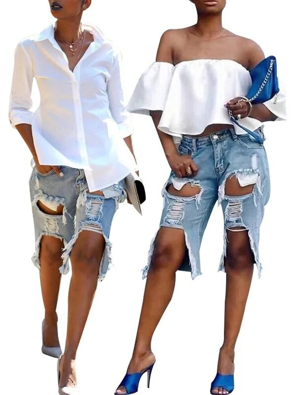 Модные перфорированные сексуальные карманы стрейч джинсовые Капри мешковатые джинсы для женщин